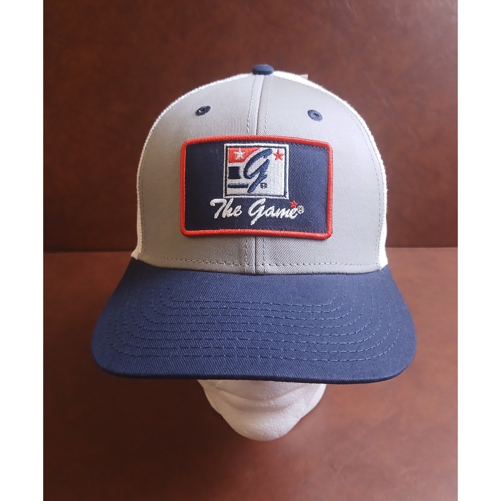 The Game Trucker Hat Grey Navy Blue White Mesh Snapback Logo Patch Cap OSFM NEW